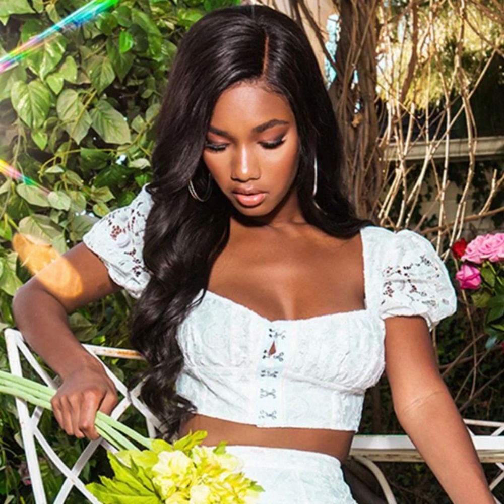 PLT White Lace Puff Sleeve Hook & Eye Crop Top
